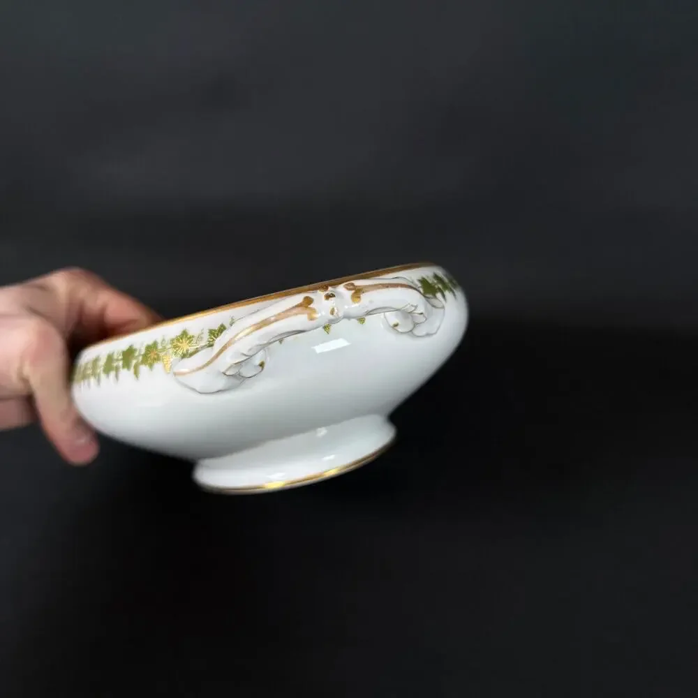 Vintage Limoges France Oval Serving Dish white with floral Grape gold trim 12